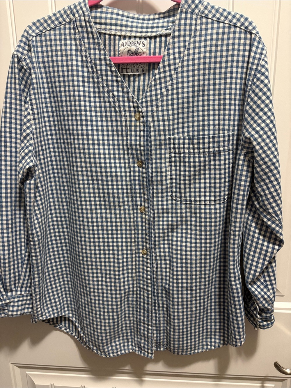 Andrews Blues Blue Gingham Check Button Down Shirt Western Cottage